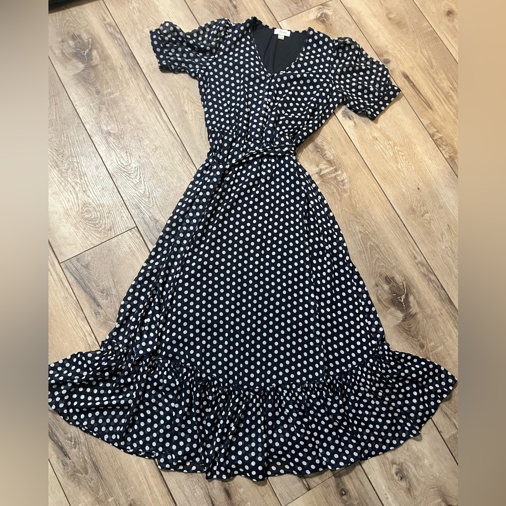 Calvin Klein Black and White Polka Dot Maxi Dress